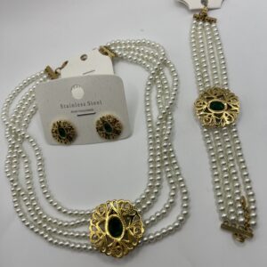 Parrure de bijoux oriental perle blanche en acier